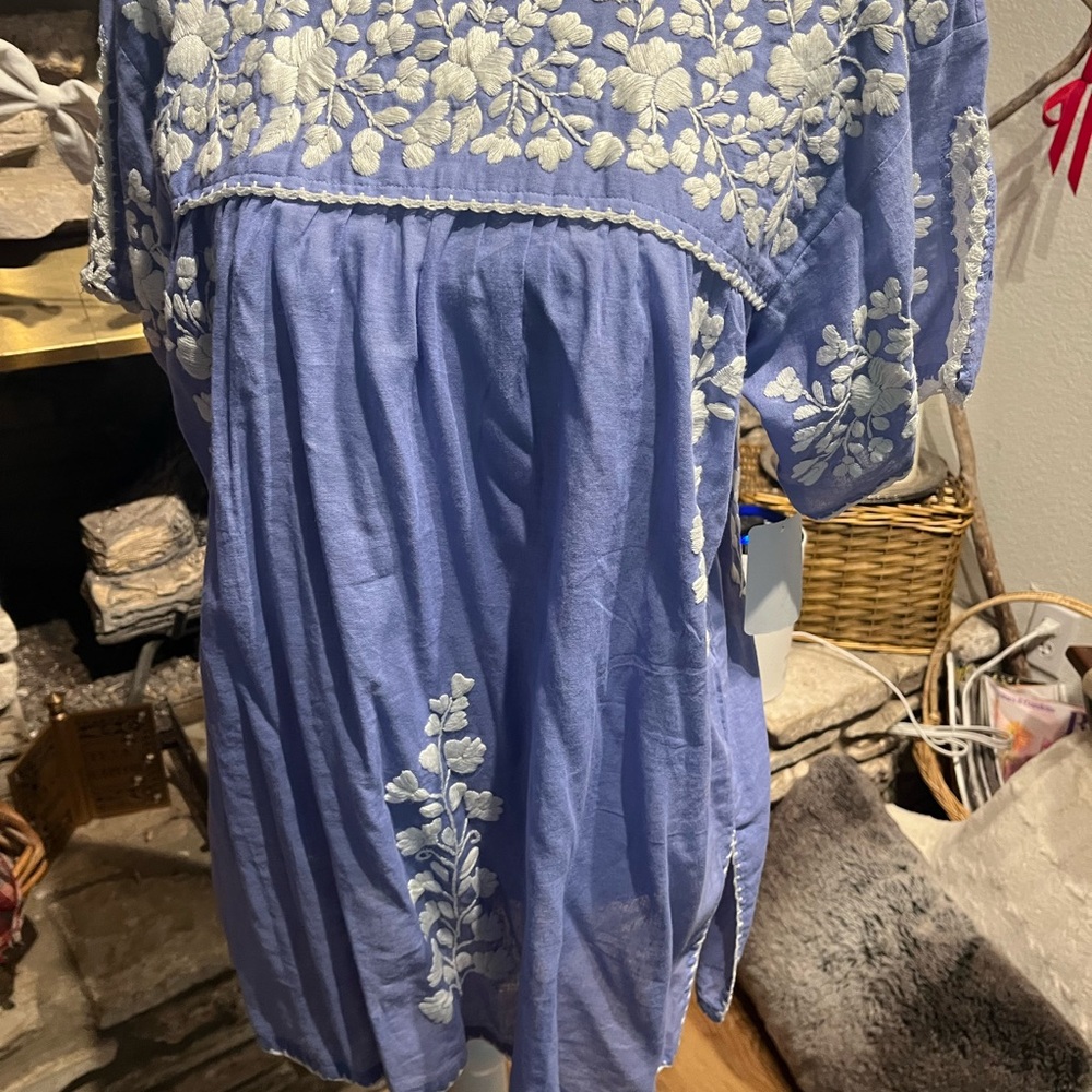 Floral Embroidered Blue Top NWT